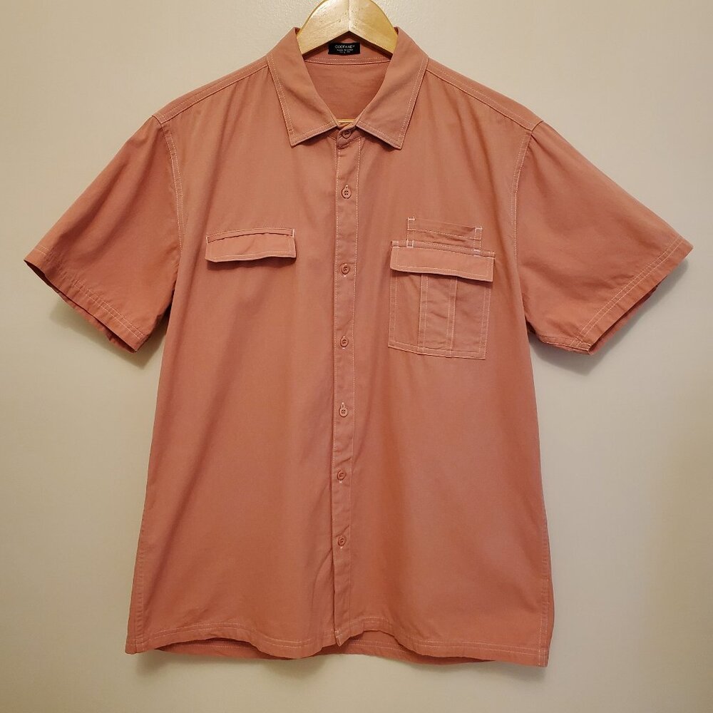 Coofandy Men’s Salmon Pink Short Sleeve Casual Button-Down Shirt - L - Picture 2 of 9